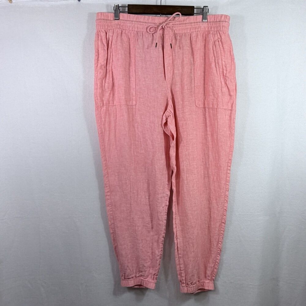 Athleta Sunset Glow Orange Coral Retreat Linen Jogger Pants Size M Athleisure